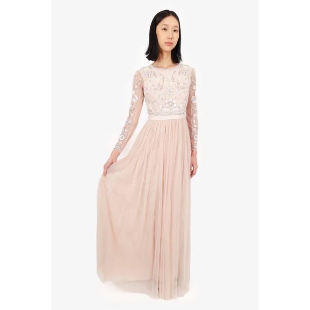 Needle & Thread Blush Pink Embroidered Butterfly Tulle Maxi Dress US 8